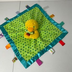 Taggies Yellow Duck Green Blue Baby Security Blanket Lovey Polka Dots Satin Trim